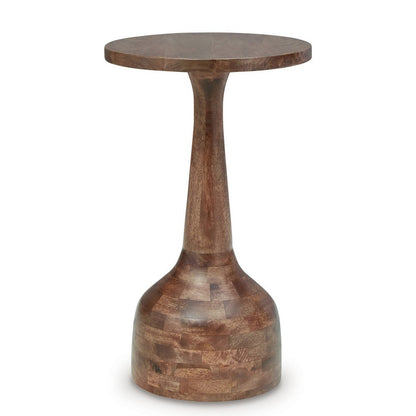 Benjara Accent Table, Solid Wood Turned Design, 14 Inch, Medium Brown Finish