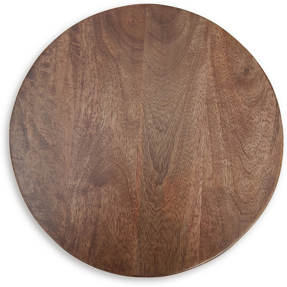 Benjara Accent Table, Solid Wood Turned Design, 14 Inch, Medium Brown Finish