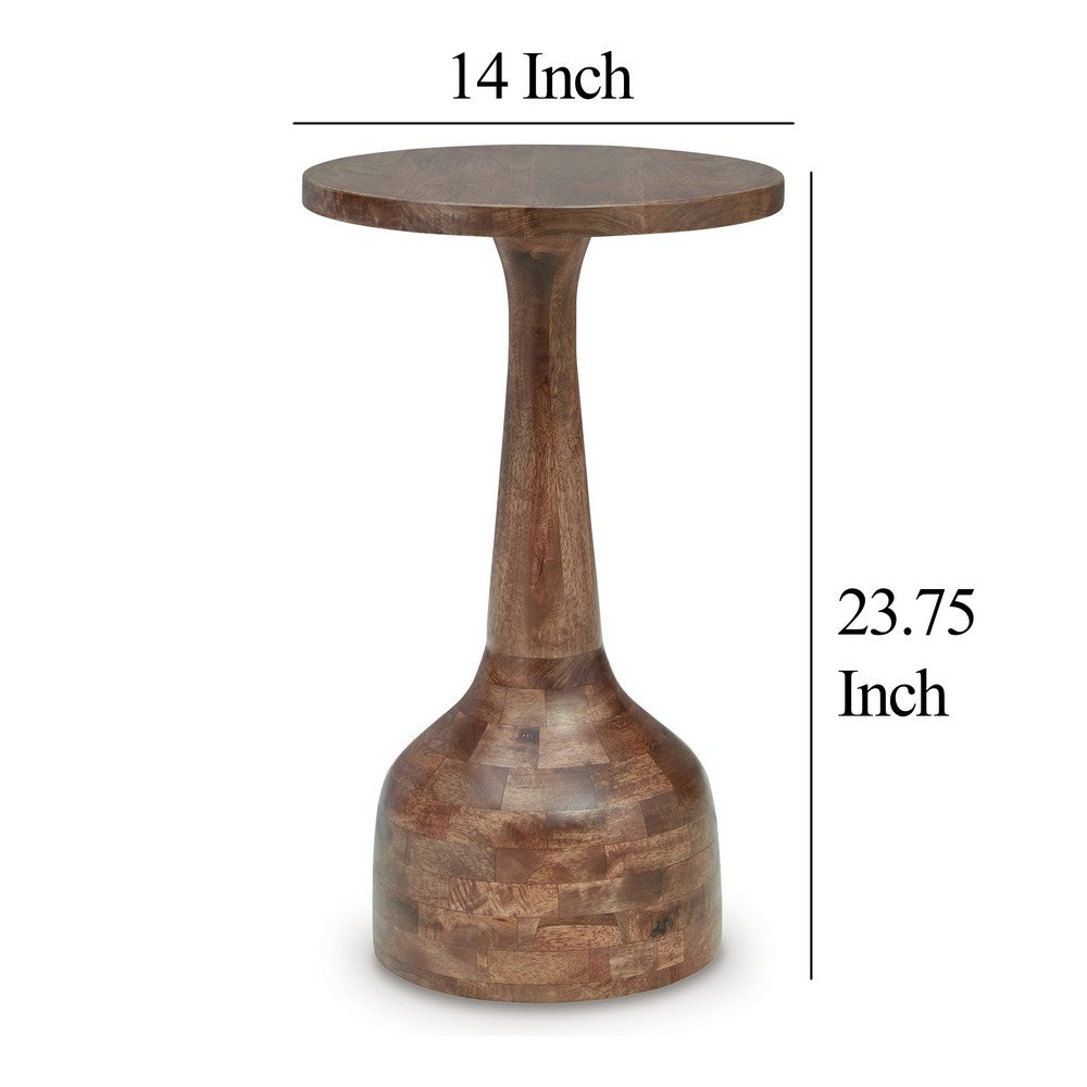 Benjara Accent Table, Solid Wood Turned Design, 14 Inch, Medium Brown Finish
