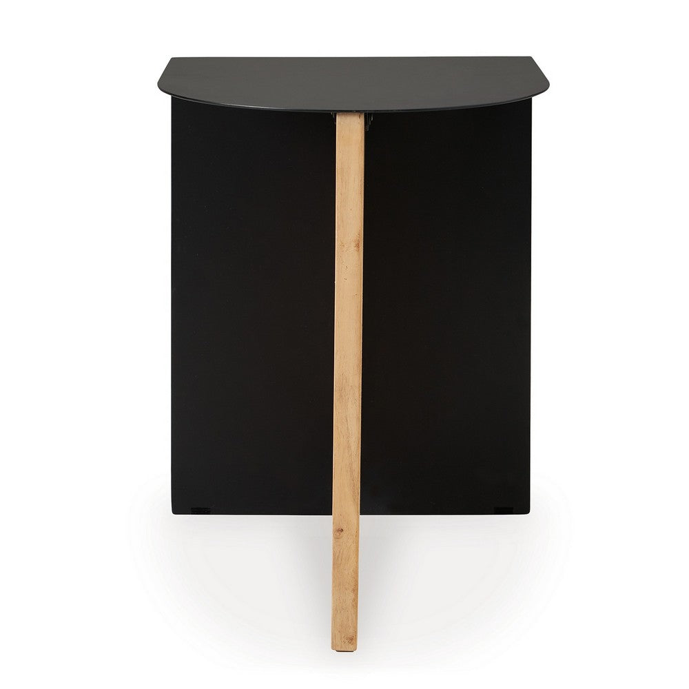 Benjara Modern Table, Metal Frame w Solid Wood Base, 16 Inch, Black And Brown