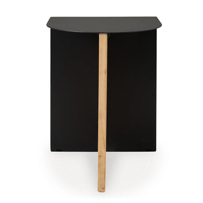 Benjara Modern Table, Metal Frame w Solid Wood Base, 16 Inch, Black And Brown