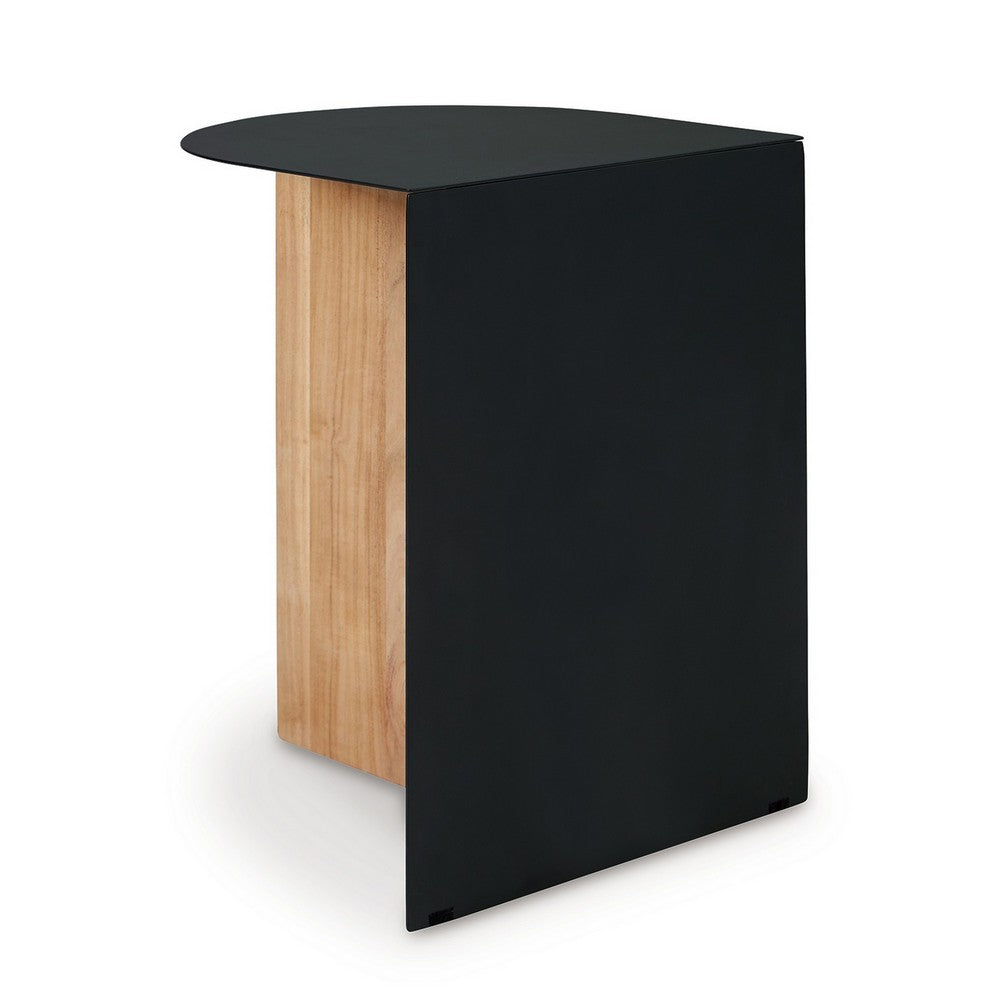 Benjara Modern Table, Metal Frame w Solid Wood Base, 16 Inch, Black And Brown