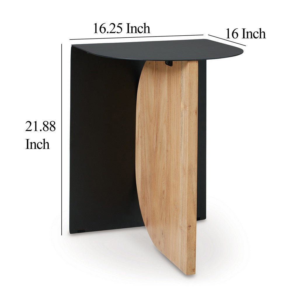 Benjara Modern Table, Metal Frame w Solid Wood Base, 16 Inch, Black And Brown