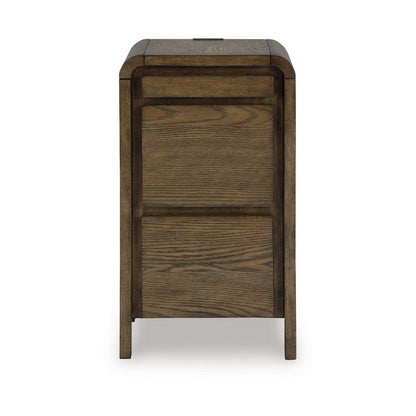 Benjara Accent Table, USB Charging Ports, 17 Inch Warm Brown Wood Veneer