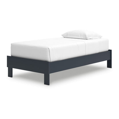Benjara Cian Twin Size Platform Bed, Shaker Style Design, Navy Blue Wood Frame