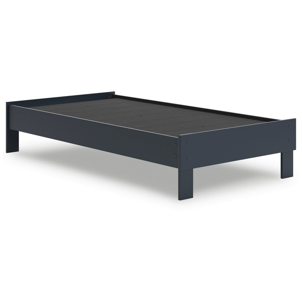 Benjara Cian Twin Size Platform Bed, Shaker Style Design, Navy Blue Wood Frame