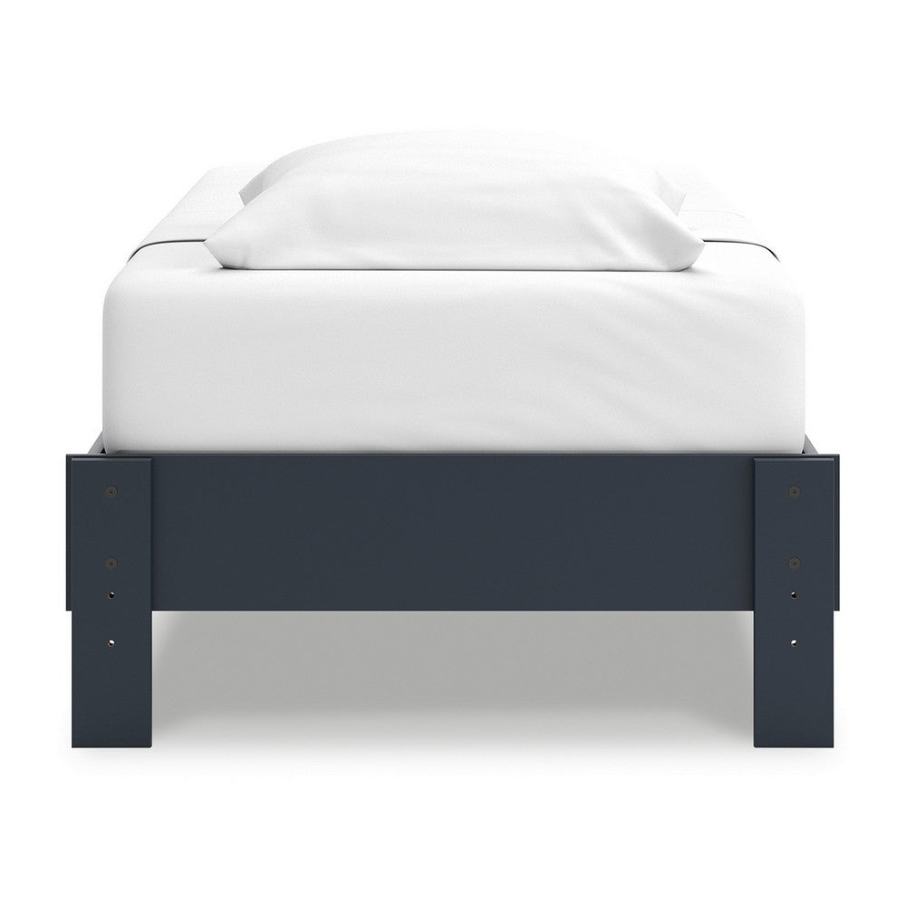 Benjara Cian Twin Size Platform Bed, Shaker Style Design, Navy Blue Wood Frame