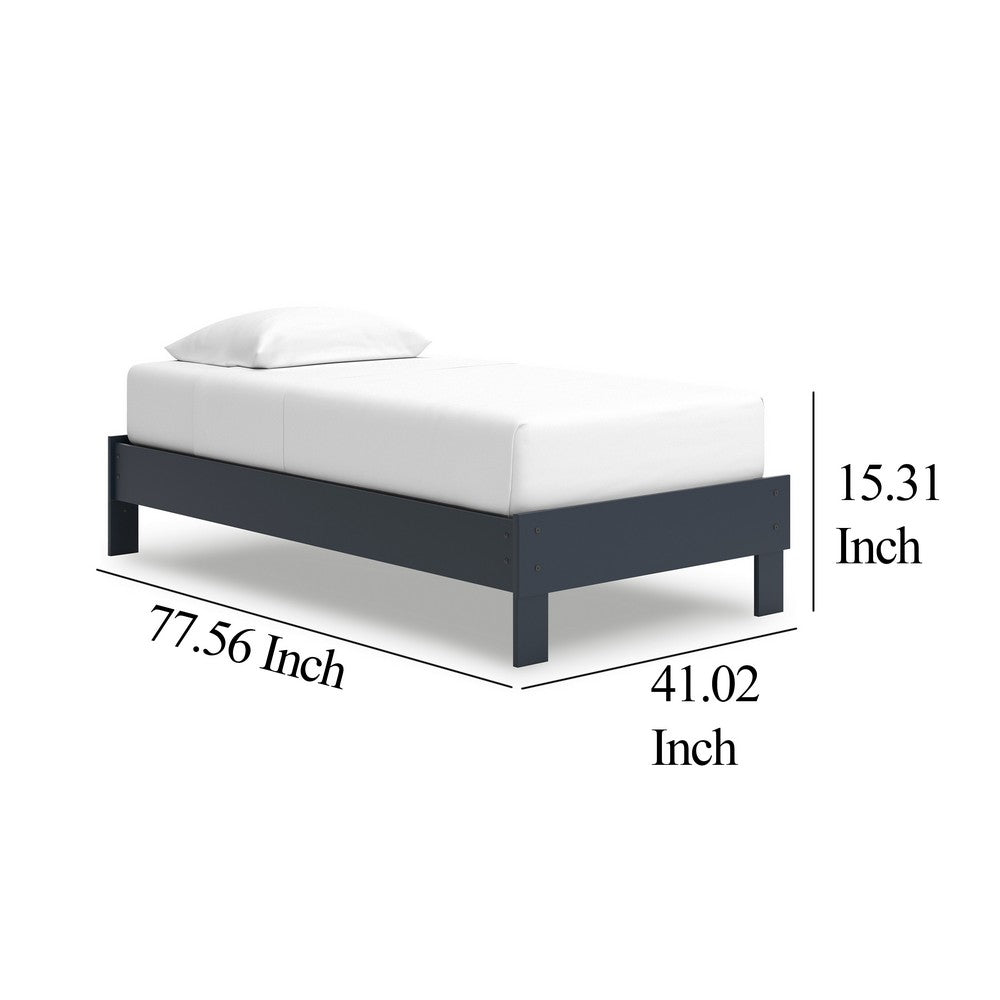 Benjara Cian Twin Size Platform Bed, Shaker Style Design, Navy Blue Wood Frame