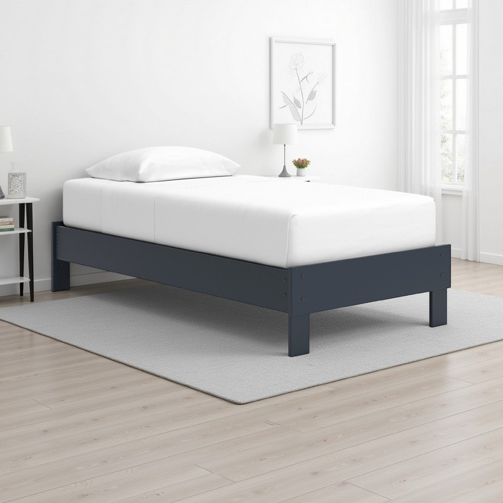 Benjara Cian Twin Size Platform Bed, Shaker Style Design, Navy Blue Wood Frame