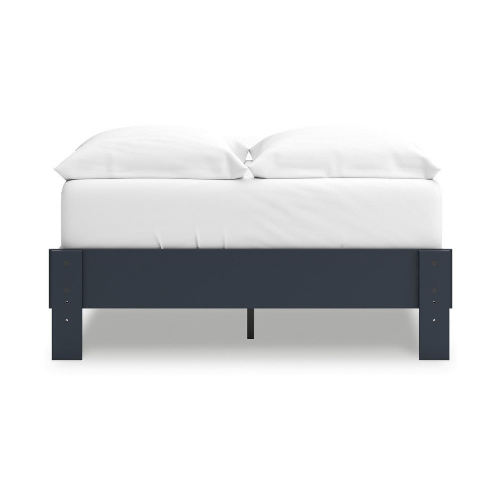 Benjara Cian Full Size Platform Bed, Shaker Style Design, Navy Blue Wood Frame