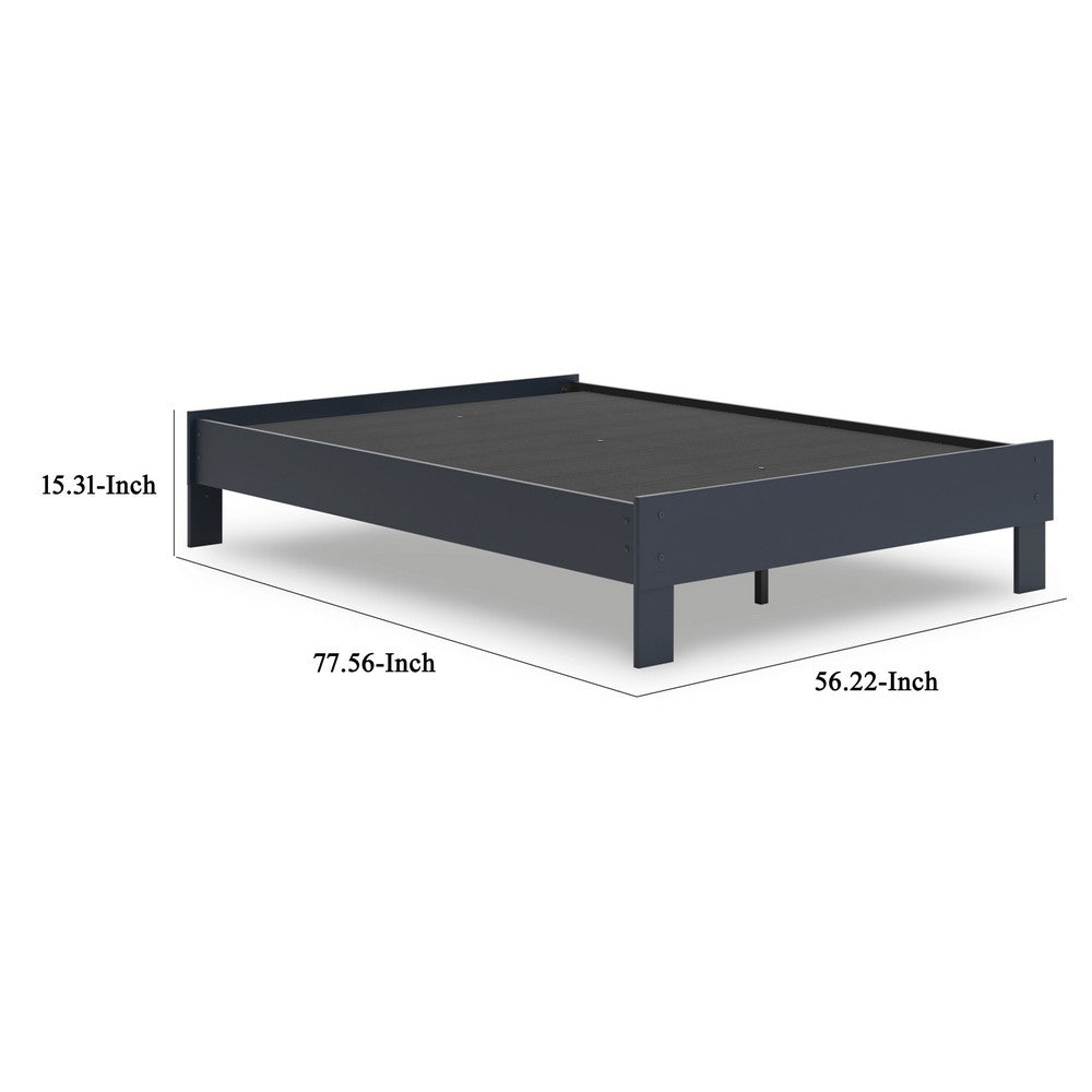 Benjara Cian Full Size Platform Bed, Shaker Style Design, Navy Blue Wood Frame