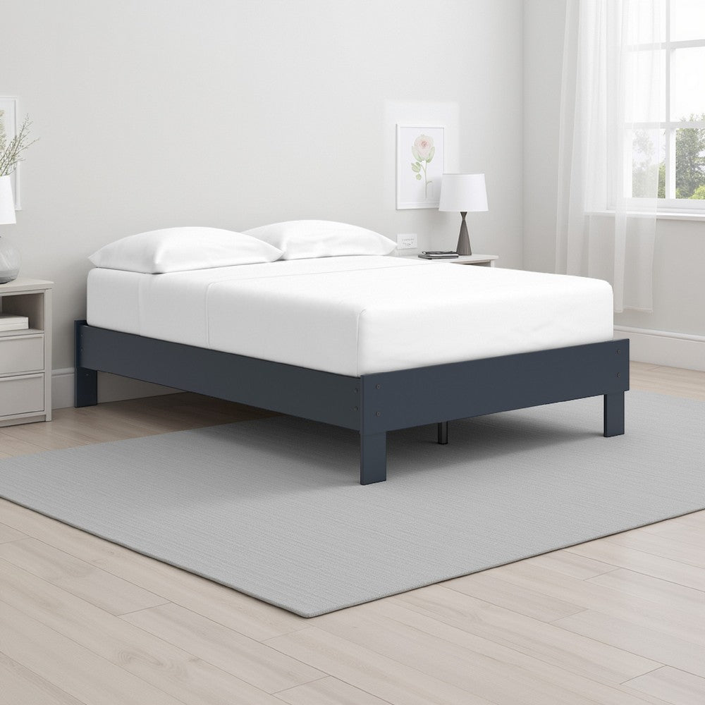 Benjara Cian Full Size Platform Bed, Shaker Style Design, Navy Blue Wood Frame