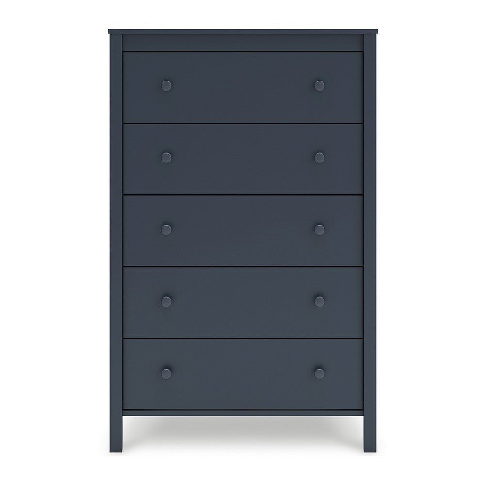 Benjara Cian Tall Dresser Chest, 5 Drawers, Knobs, Navy Blue Wood, 50 Inch