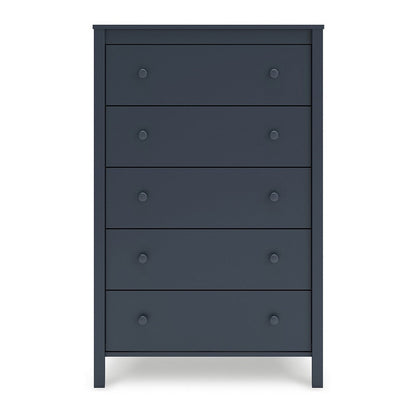 Benjara Cian Tall Dresser Chest, 5 Drawers, Knobs, Navy Blue Wood, 50 Inch