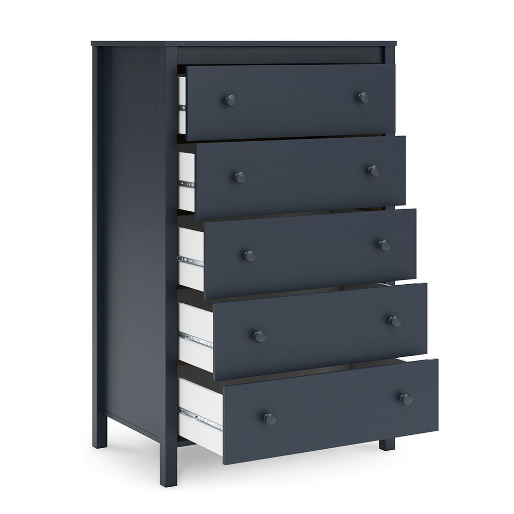Benjara Cian Tall Dresser Chest, 5 Drawers, Knobs, Navy Blue Wood, 50 Inch