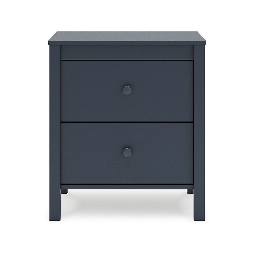 Benjara Cian Nightstand, 2 Drawers, Navy Blue Wood, Knob Handles, 24 Inch