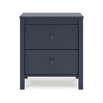 Benjara Cian Nightstand, 2 Drawers, Navy Blue Wood, Knob Handles, 24 Inch