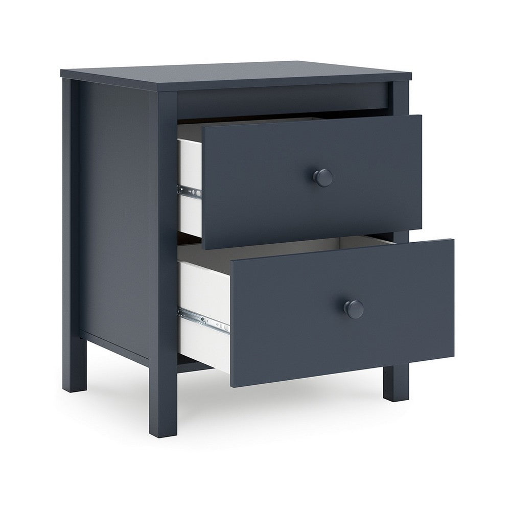 Benjara Cian Nightstand, 2 Drawers, Navy Blue Wood, Knob Handles, 24 Inch