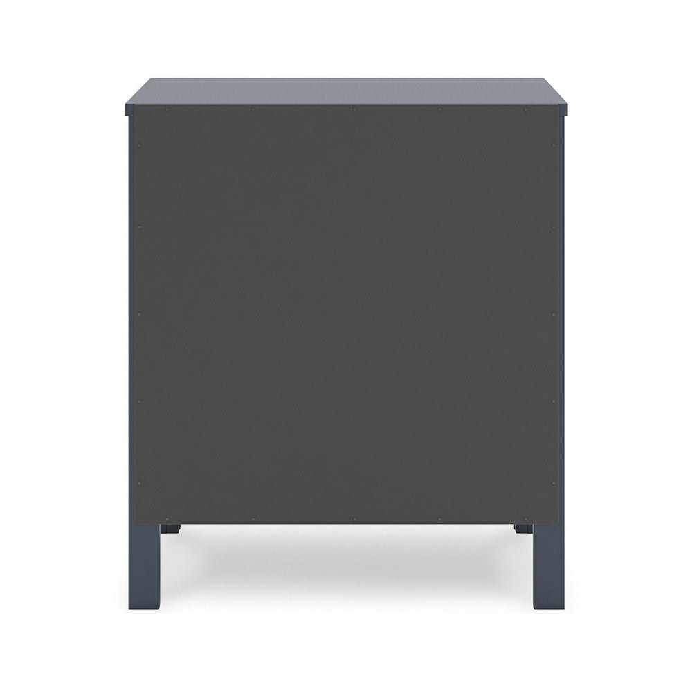 Benjara Cian Nightstand, 2 Drawers, Navy Blue Wood, Knob Handles, 24 Inch