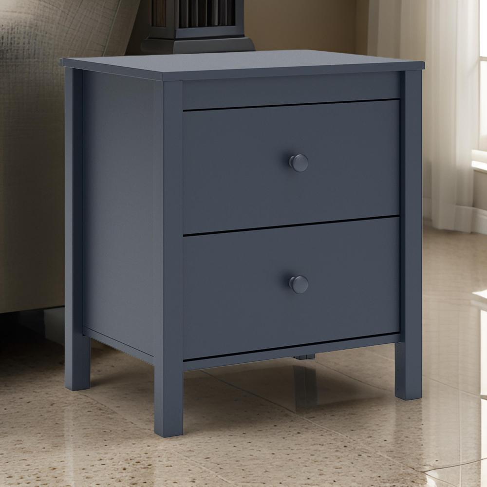 Benjara Cian Nightstand, 2 Drawers, Navy Blue Wood, Knob Handles, 24 Inch