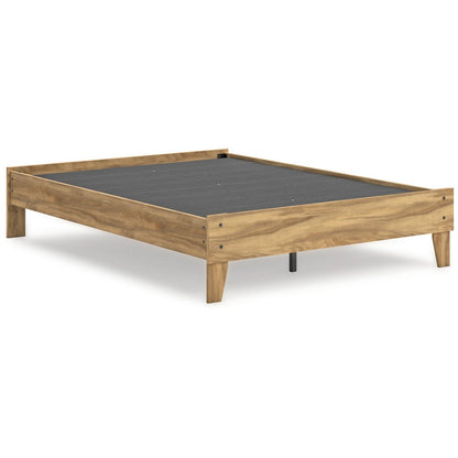 Benjara Maci Full Platform Bed, Natural Light Brown Wood, Low Profile Legs