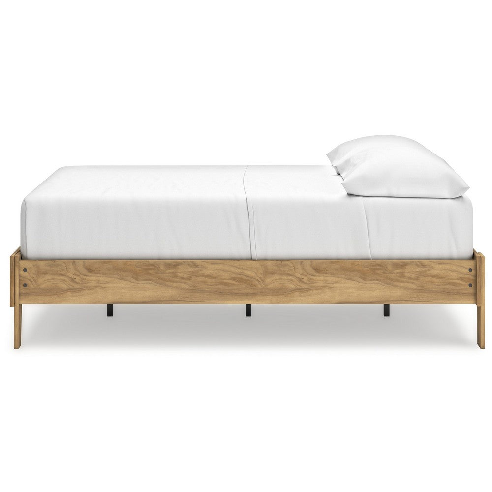Benjara Maci Full Platform Bed, Natural Light Brown Wood, Low Profile Legs