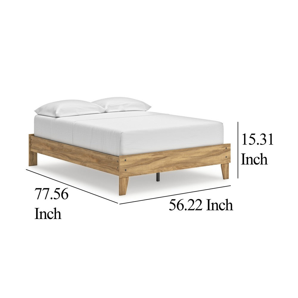 Benjara Maci Full Platform Bed, Natural Light Brown Wood, Low Profile Legs