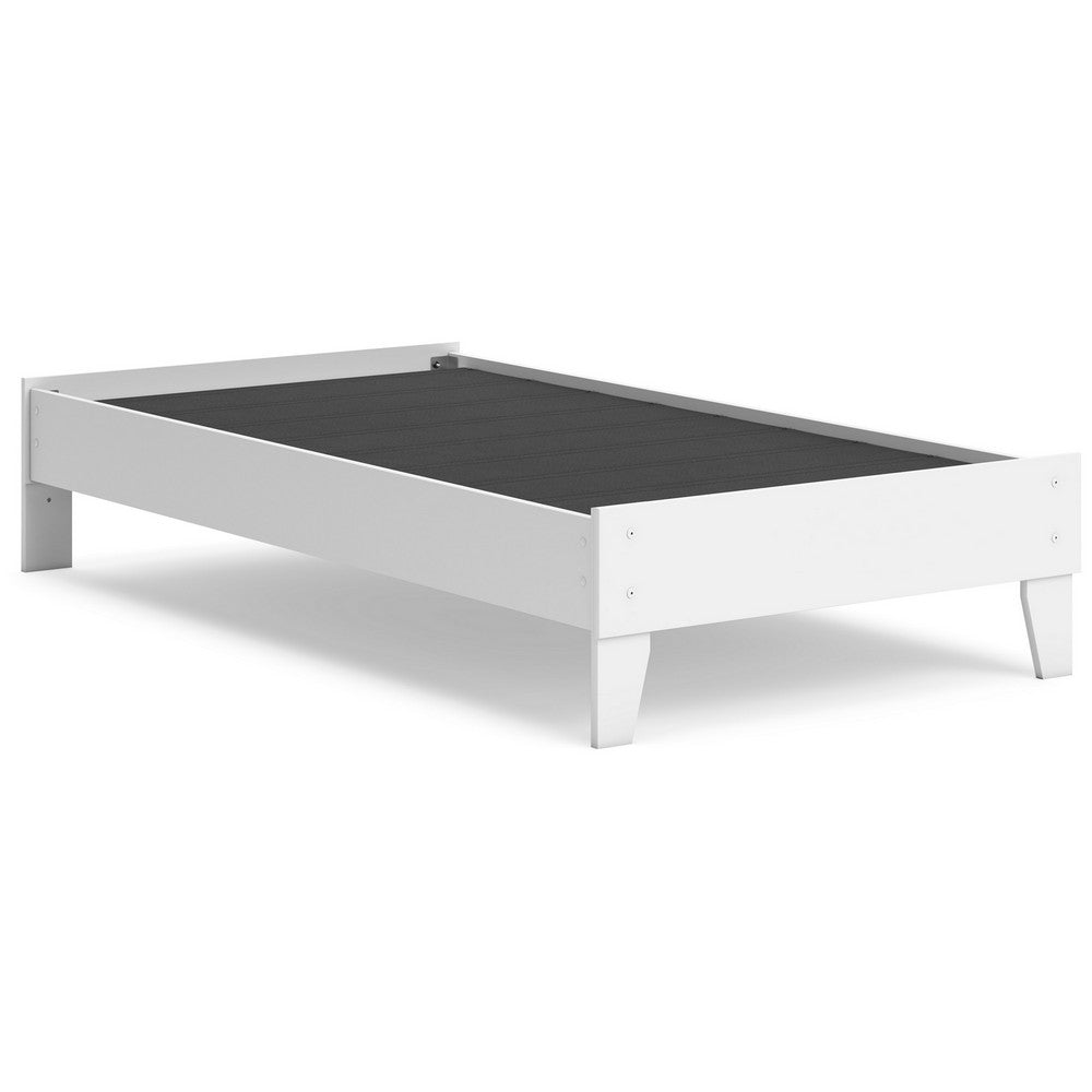 Benjara Kally Twin Platform Bed, Matte White Wood, Low Profile Tapered Legs