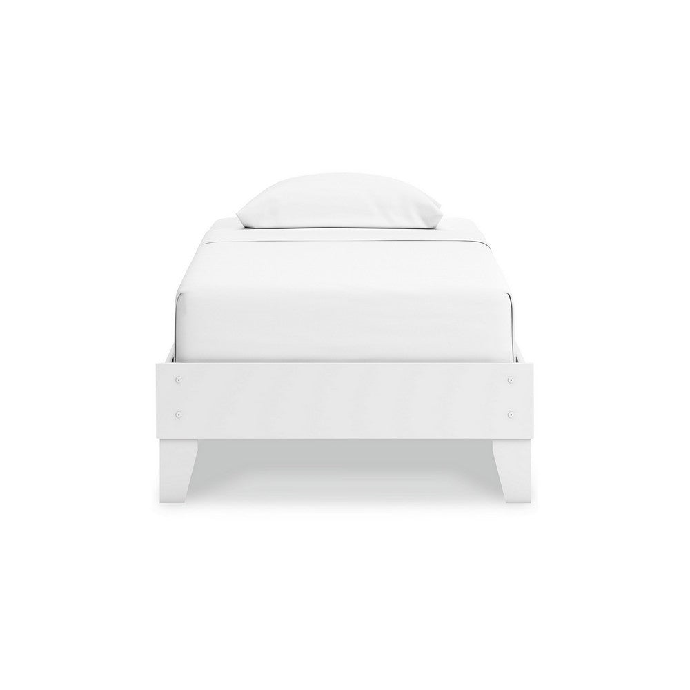 Benjara Kally Twin Platform Bed, Matte White Wood, Low Profile Tapered Legs
