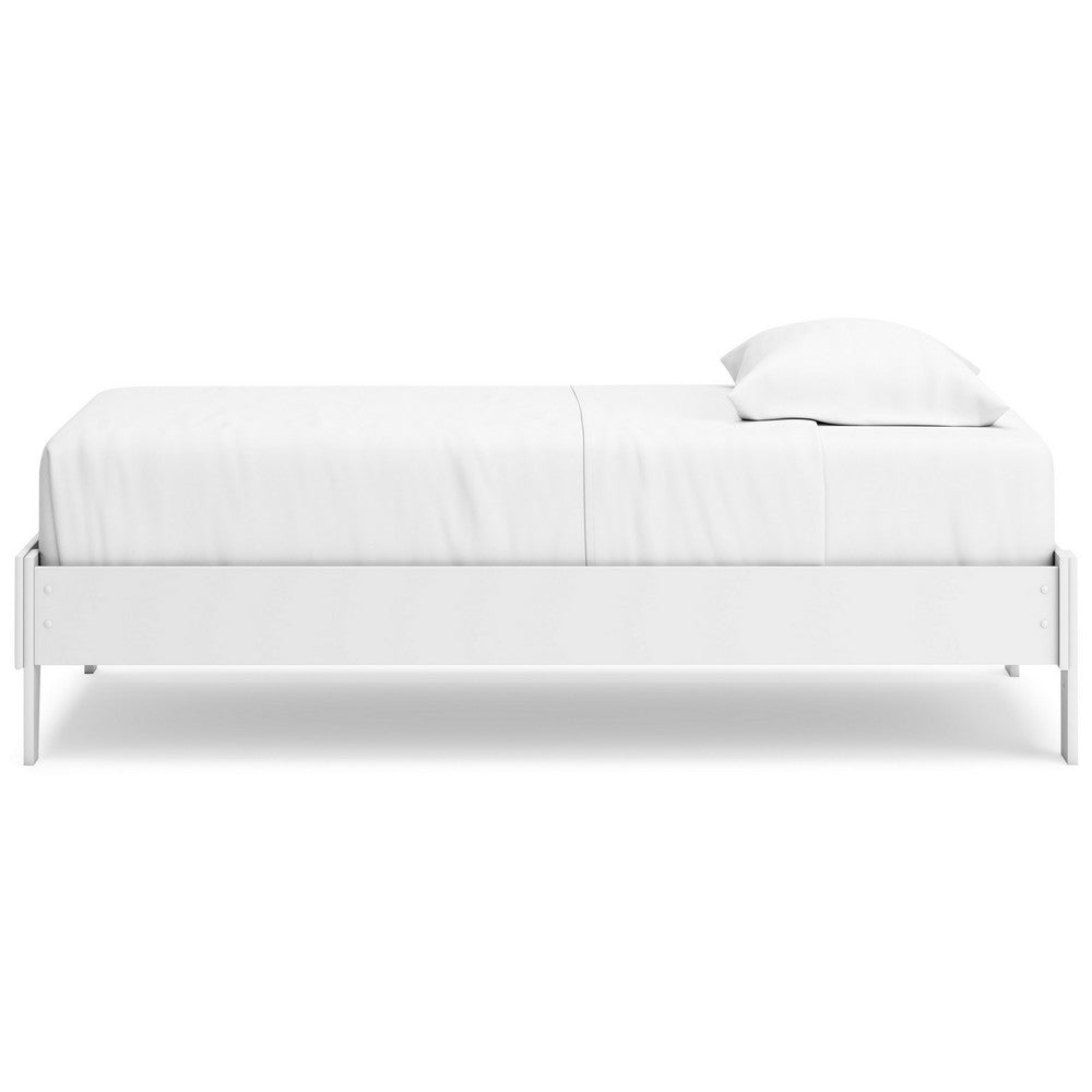 Benjara Kally Twin Platform Bed, Matte White Wood, Low Profile Tapered Legs