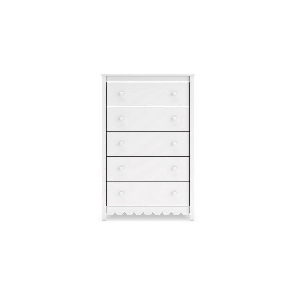 Benjara Kally Tall Dresser Chest, 5 Drawers, Modern Matte White Wood, 50 Inch