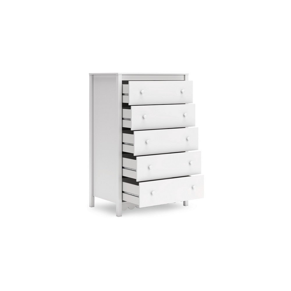 Benjara Kally Tall Dresser Chest, 5 Drawers, Modern Matte White Wood, 50 Inch