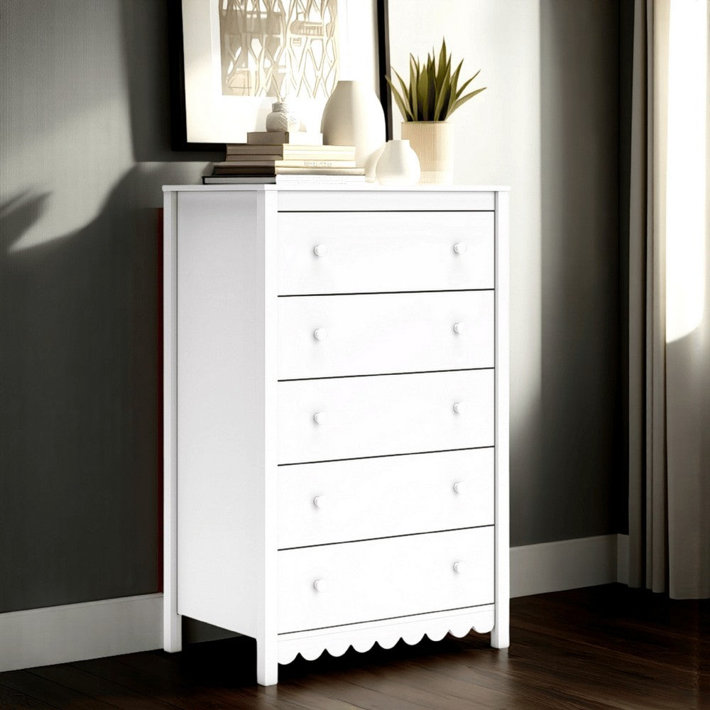 Benjara Kally Tall Dresser Chest, 5 Drawers, Modern Matte White Wood, 50 Inch