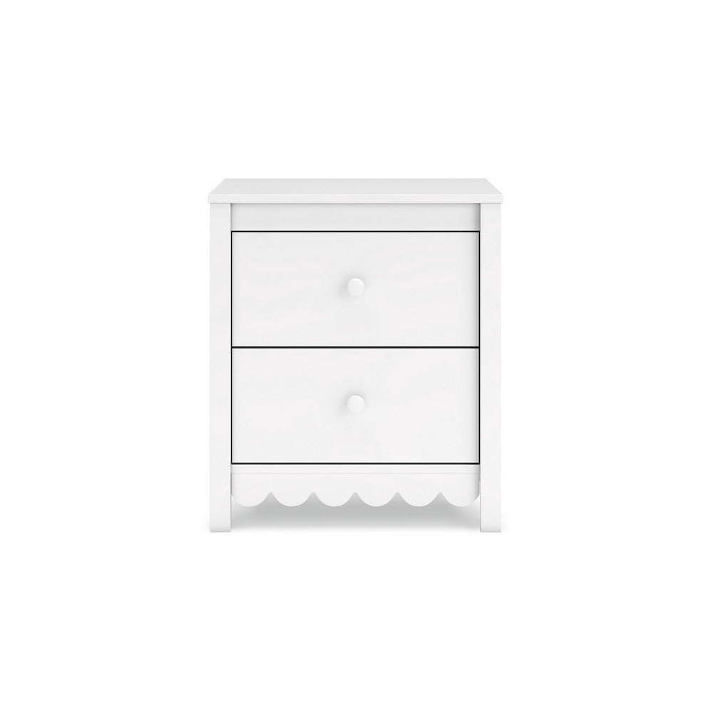 Benjara Kally Nightstand, 2 Drawers, Modern Matte White Wood Finish, 24 Inch