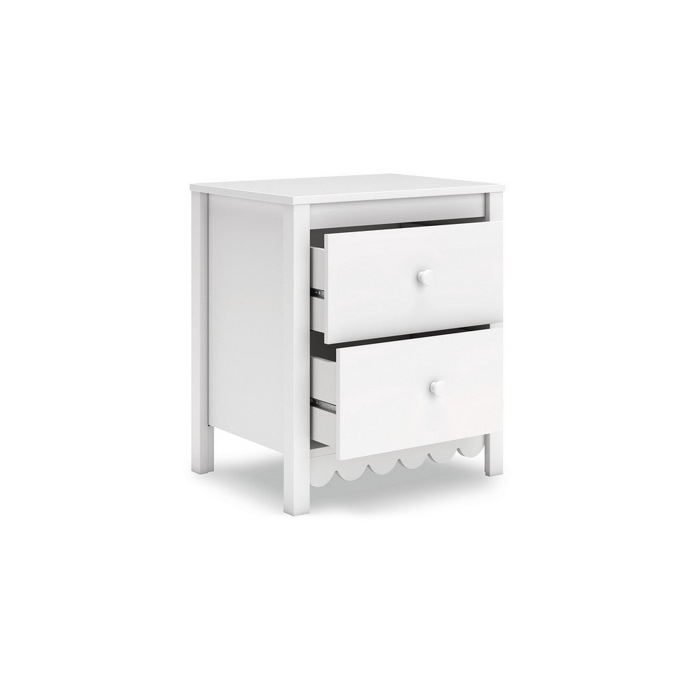 Benjara Kally Nightstand, 2 Drawers, Modern Matte White Wood Finish, 24 Inch