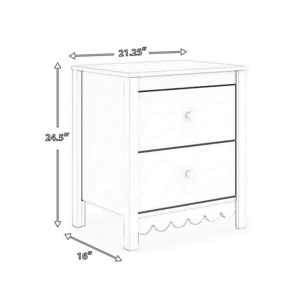 Benjara Kally Nightstand, 2 Drawers, Modern Matte White Wood Finish, 24 Inch