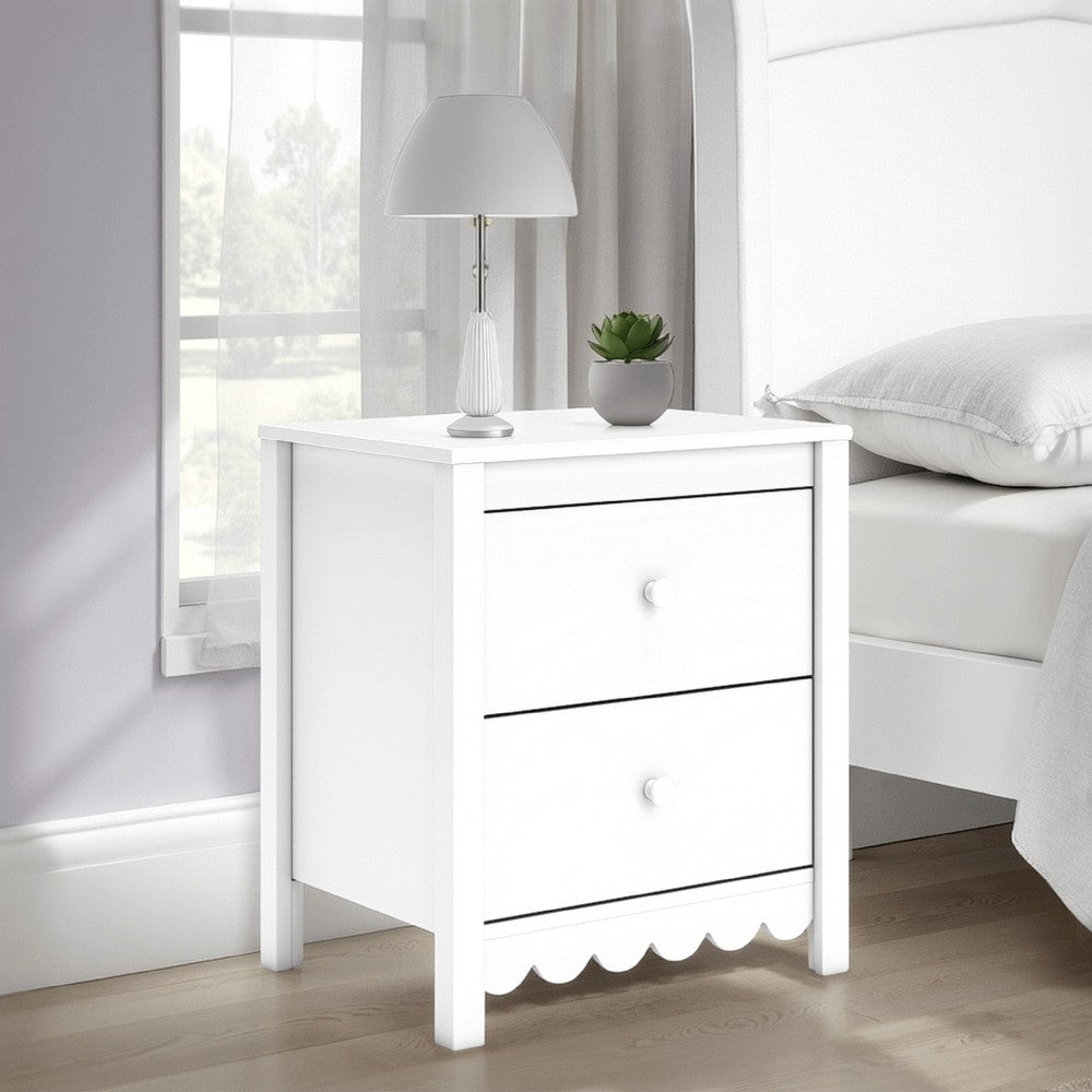 Benjara Kally Nightstand, 2 Drawers, Modern Matte White Wood Finish, 24 Inch