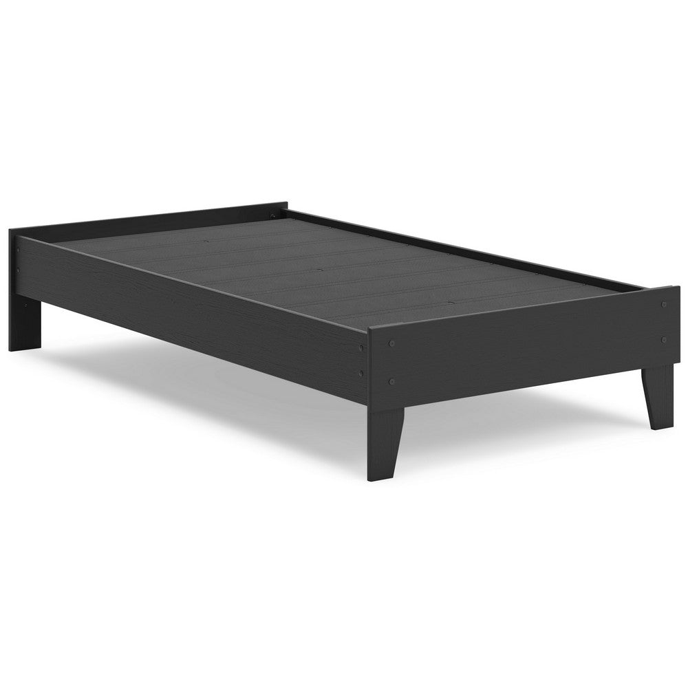 Benjara Alli Twin Size Platform Bed, Matte Black Wood Frame with Laminate