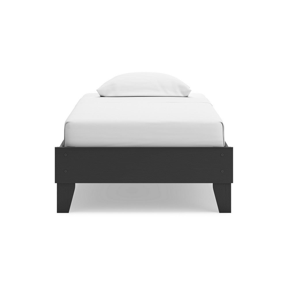 Benjara Alli Twin Size Platform Bed, Matte Black Wood Frame with Laminate
