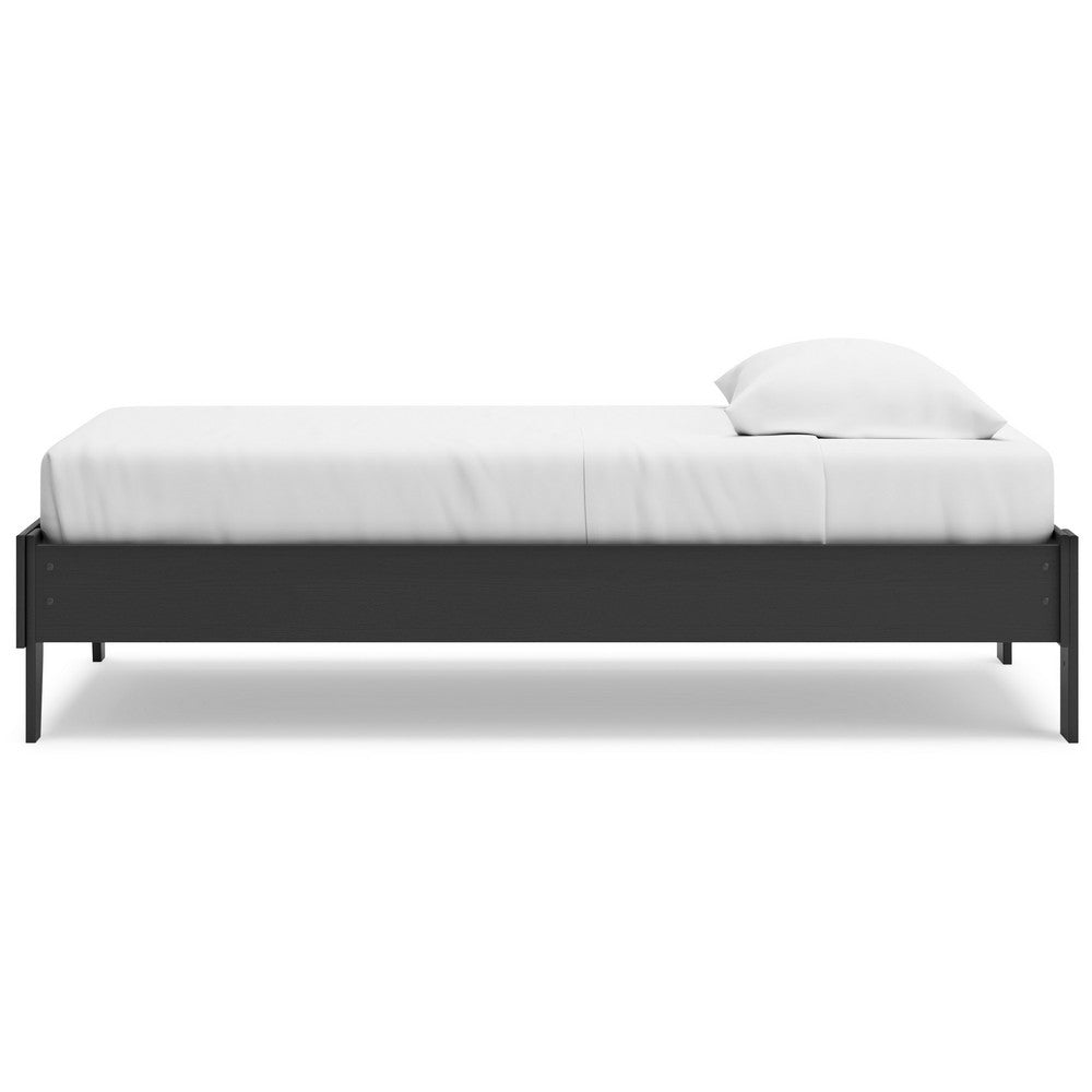 Benjara Alli Twin Size Platform Bed, Matte Black Wood Frame with Laminate