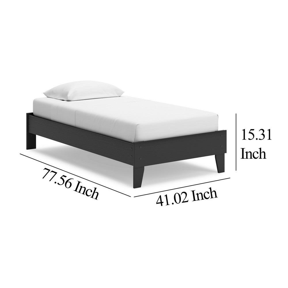 Benjara Alli Twin Size Platform Bed, Matte Black Wood Frame with Laminate