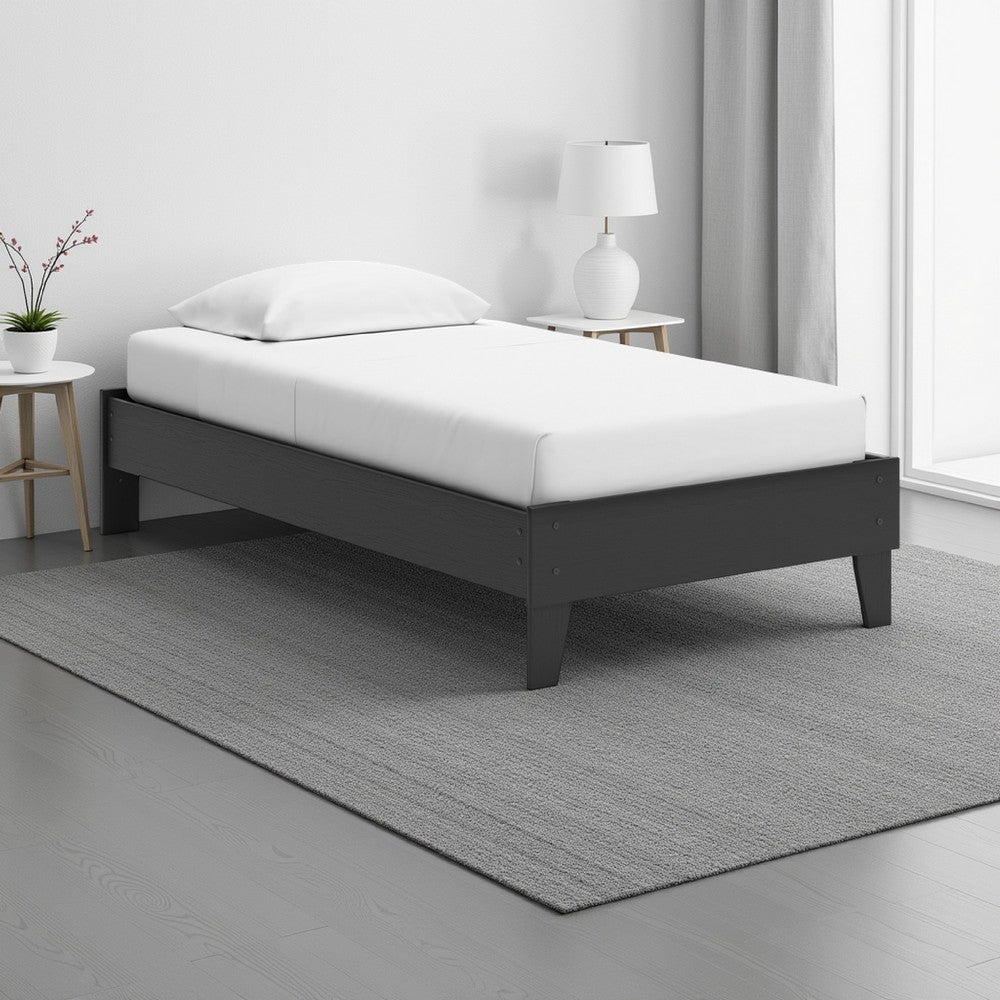 Benjara Alli Twin Size Platform Bed, Matte Black Wood Frame with Laminate