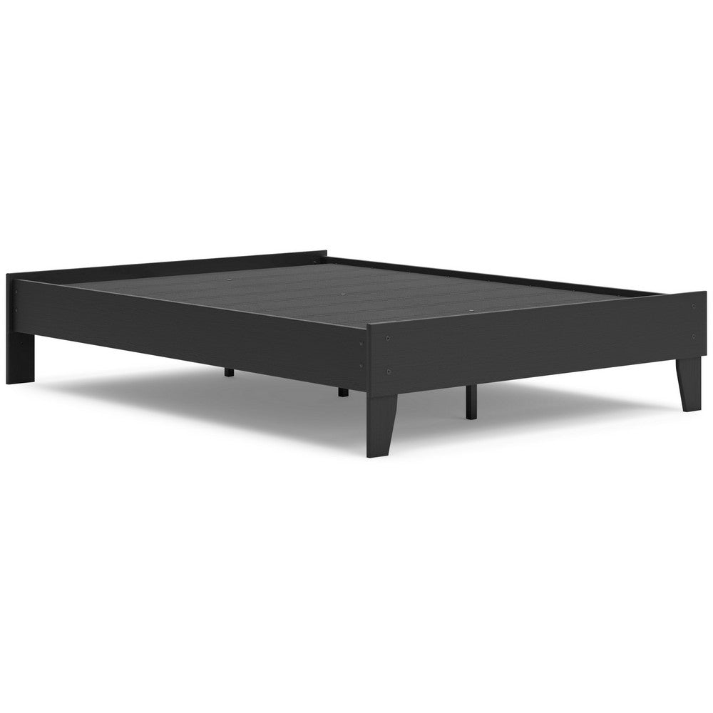 Benjara Alli Full Size Platform Bed, Matte Black Wood Frame with Laminate