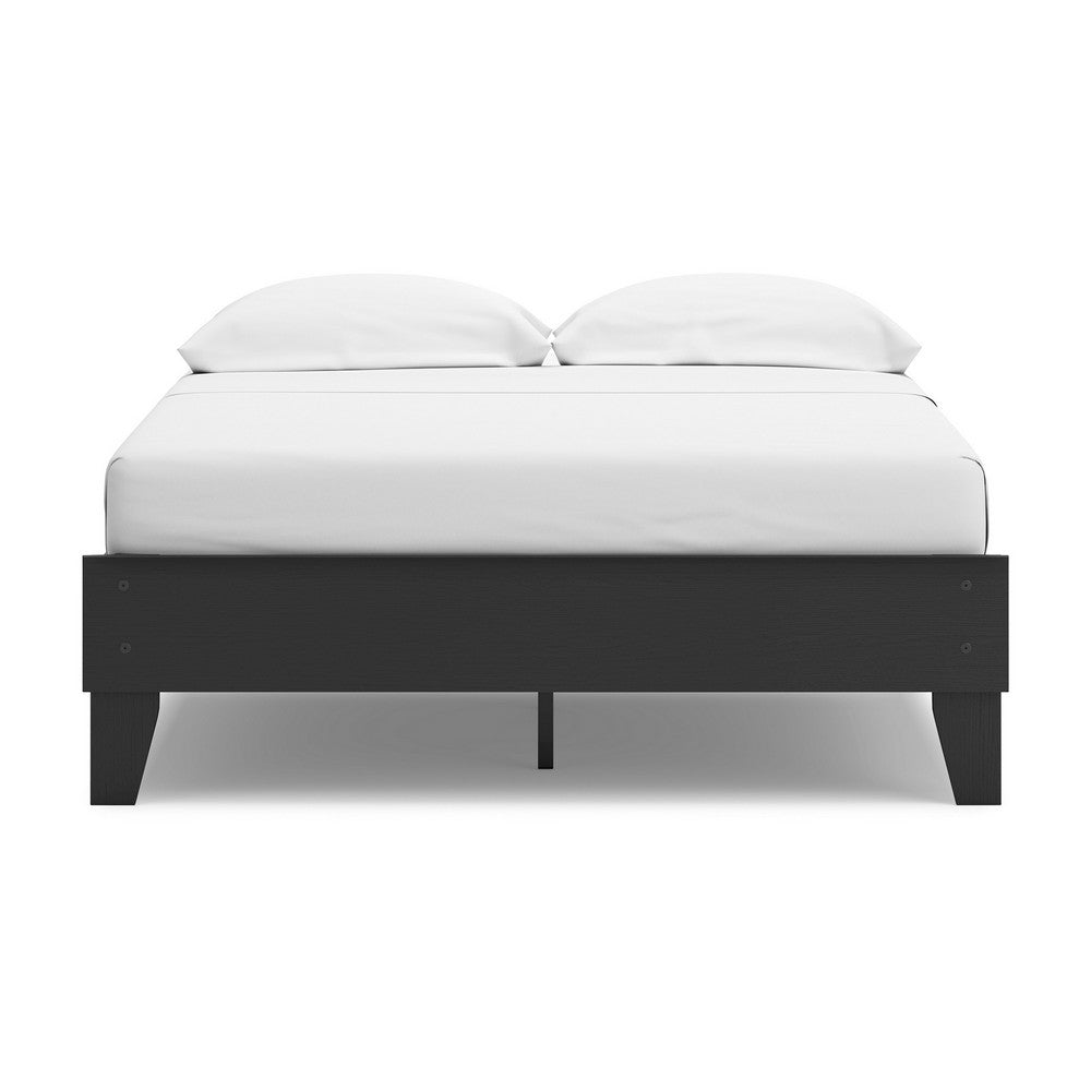 Benjara Alli Full Size Platform Bed, Matte Black Wood Frame with Laminate