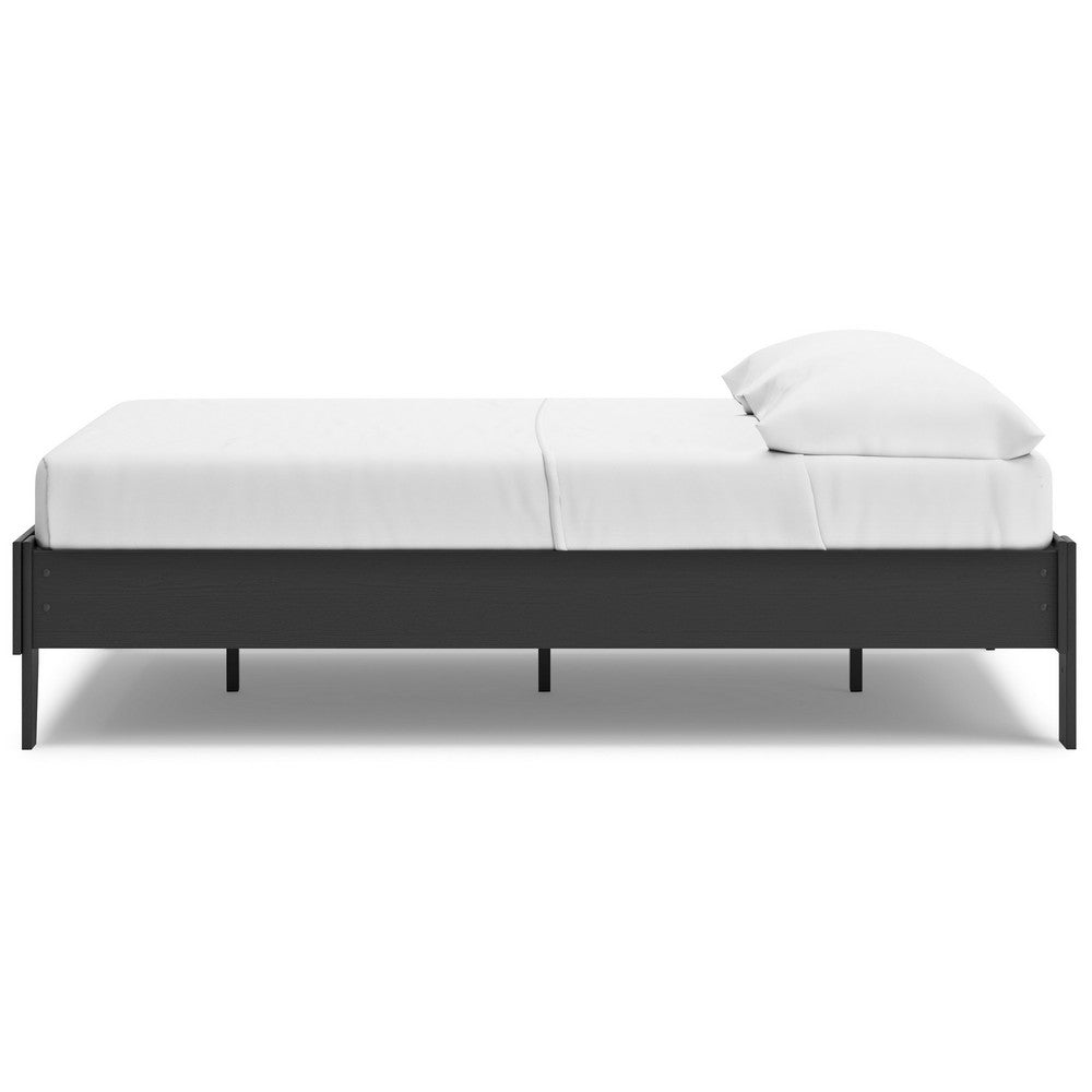 Benjara Alli Full Size Platform Bed, Matte Black Wood Frame with Laminate
