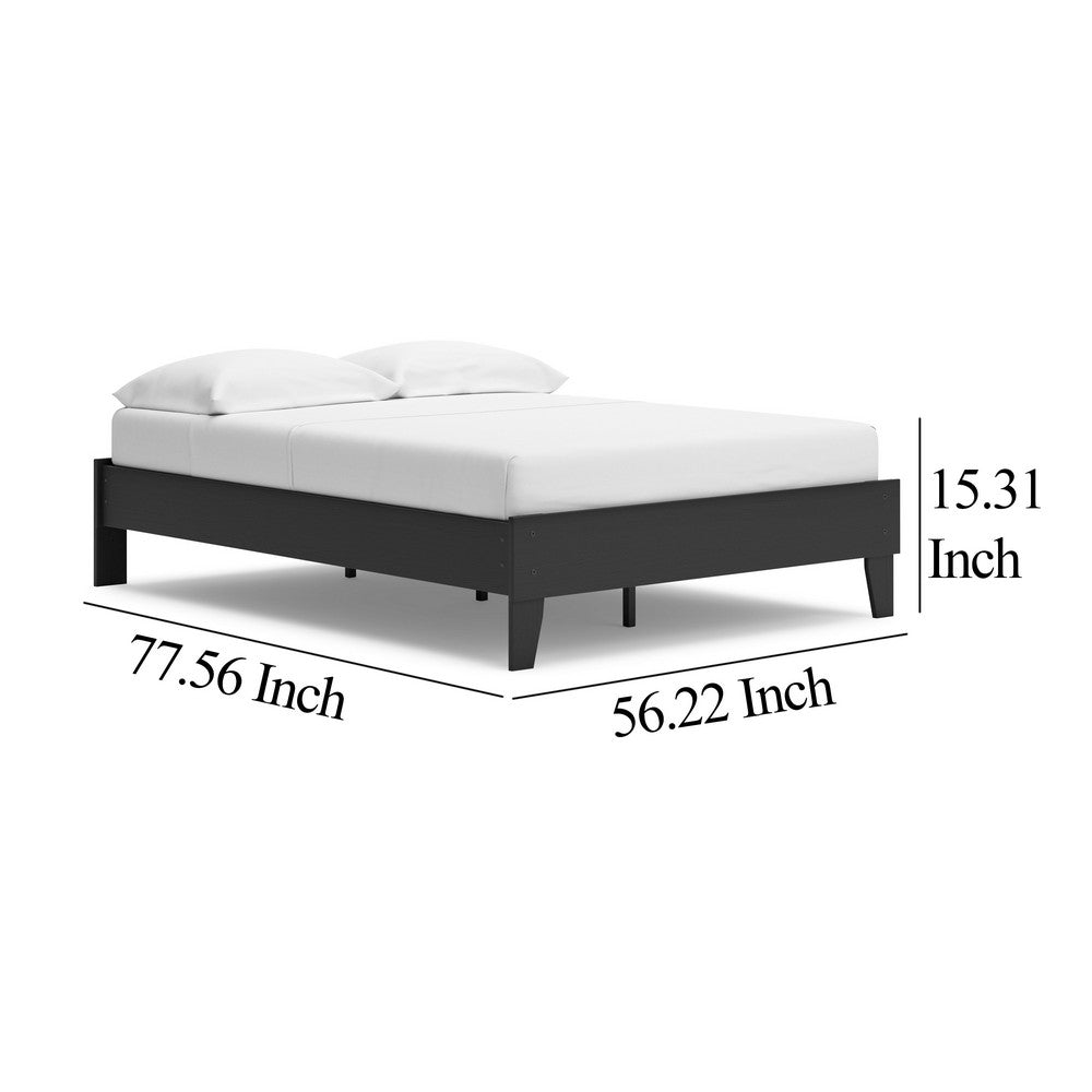 Benjara Alli Full Size Platform Bed, Matte Black Wood Frame with Laminate