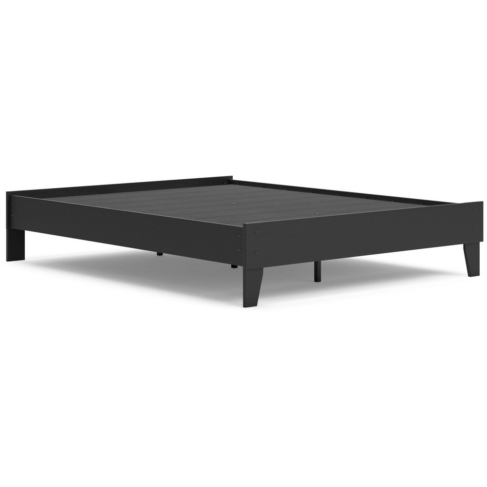 Benjara Alli Queen Size Platform Bed, Matte Black Wood Frame with Laminate