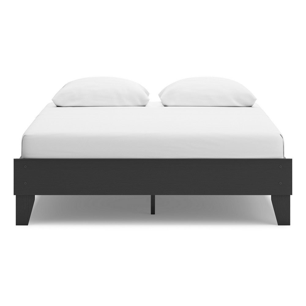 Benjara Alli Queen Size Platform Bed, Matte Black Wood Frame with Laminate