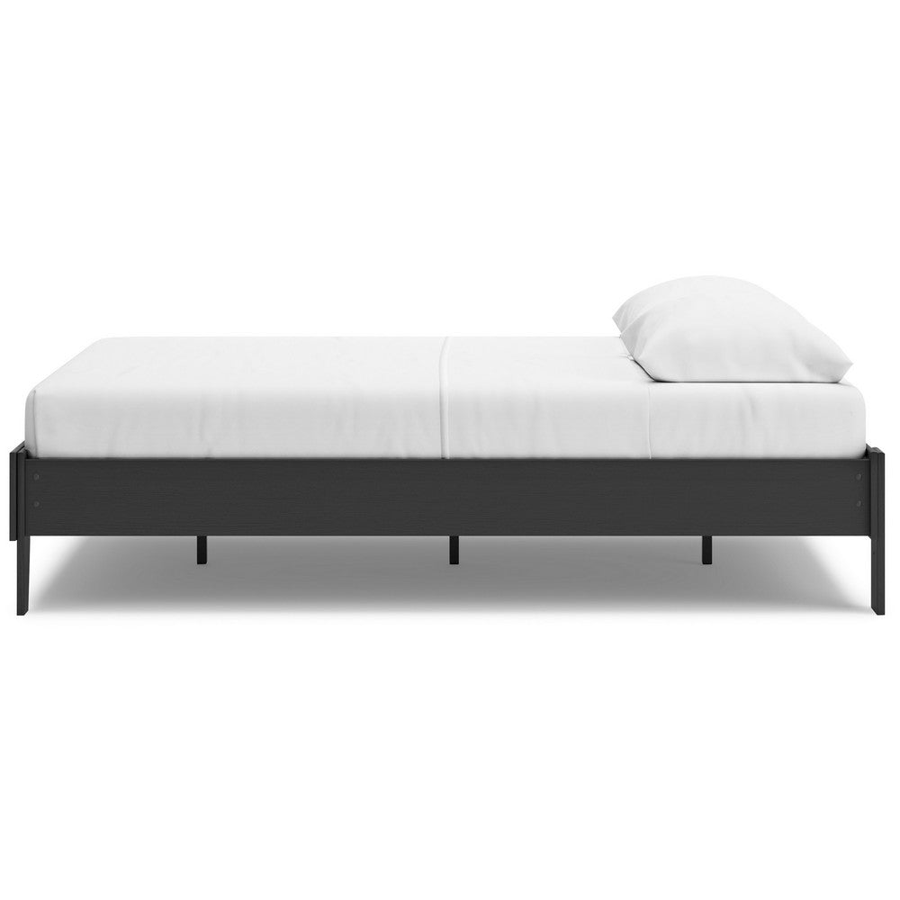 Benjara Alli Queen Size Platform Bed, Matte Black Wood Frame with Laminate