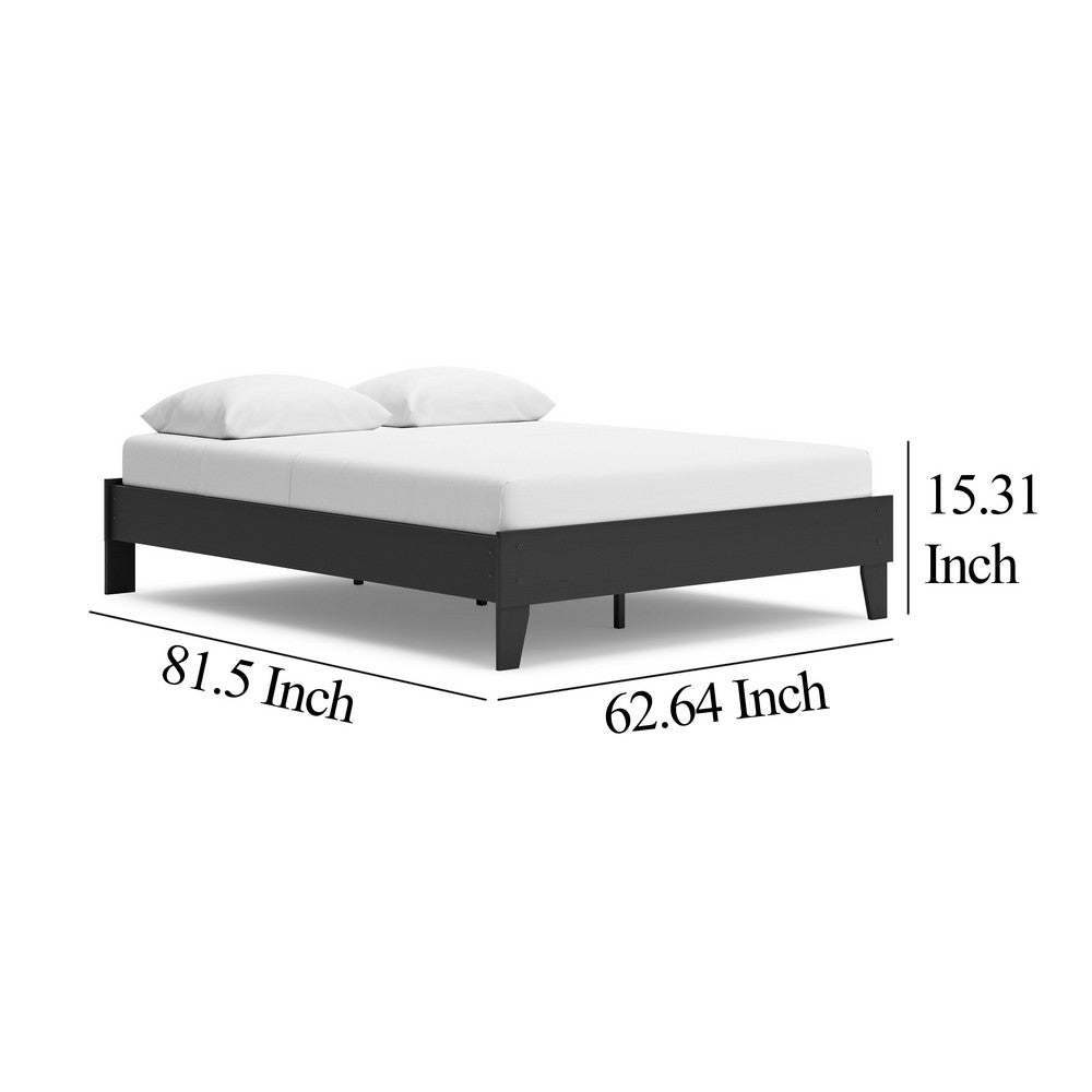 Benjara Alli Queen Size Platform Bed, Matte Black Wood Frame with Laminate